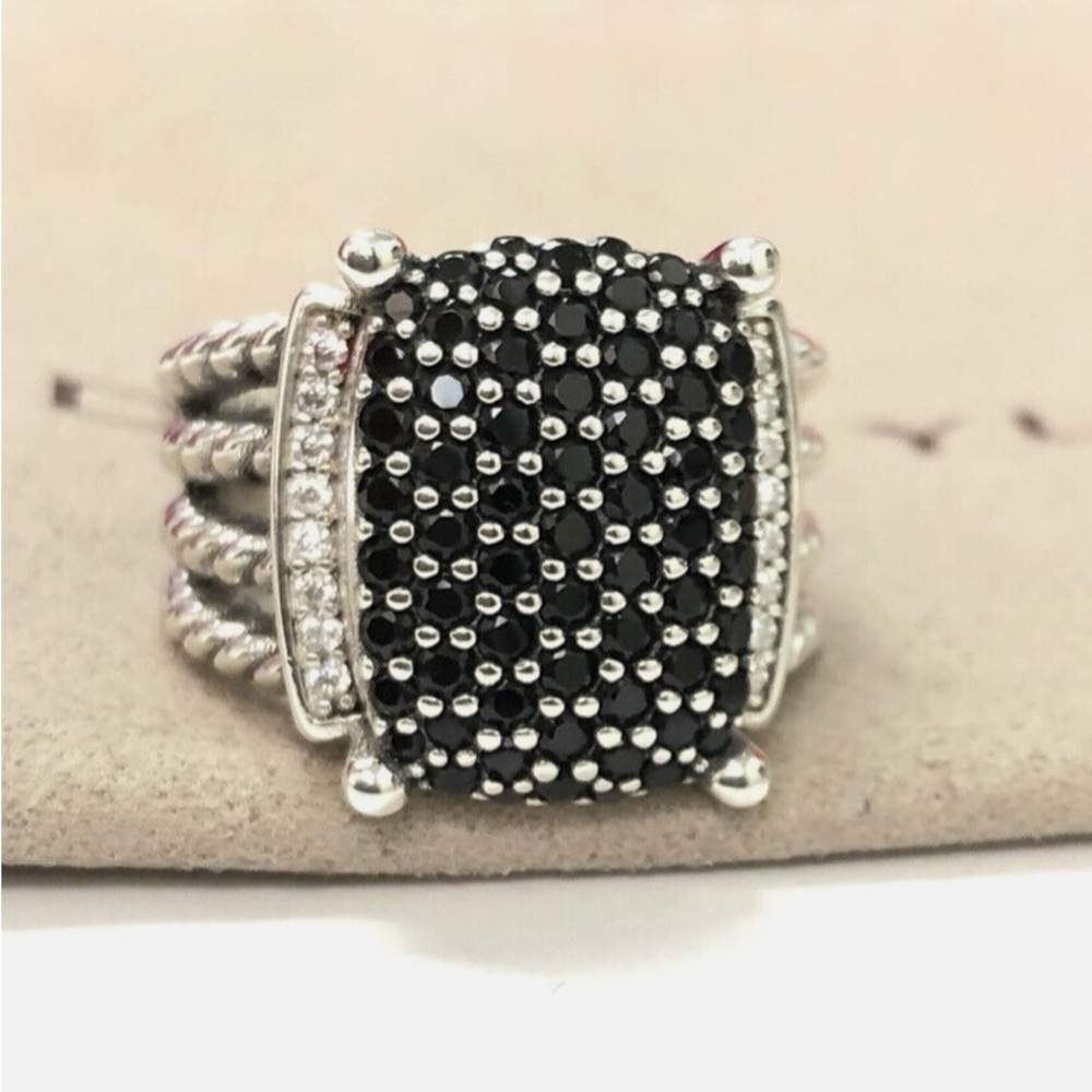 David Yurman Sterling Silver 925 Wheaton Pave Diamond Ring 16x12mm Size 6